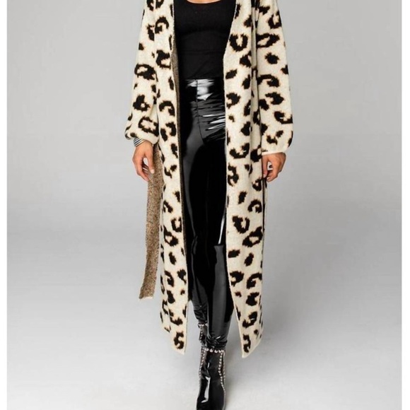 Jackets & Blazers - Leopard Print Long Cardigan
